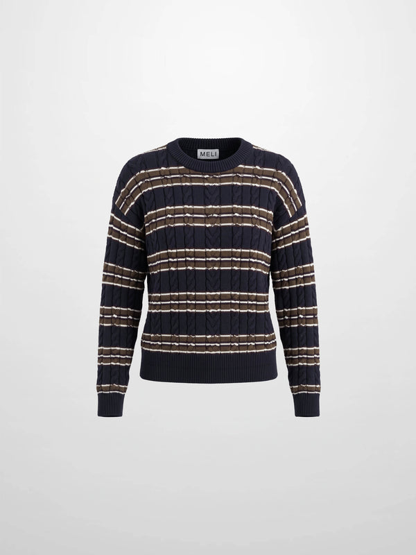 Cable Striped Sweater - Navy