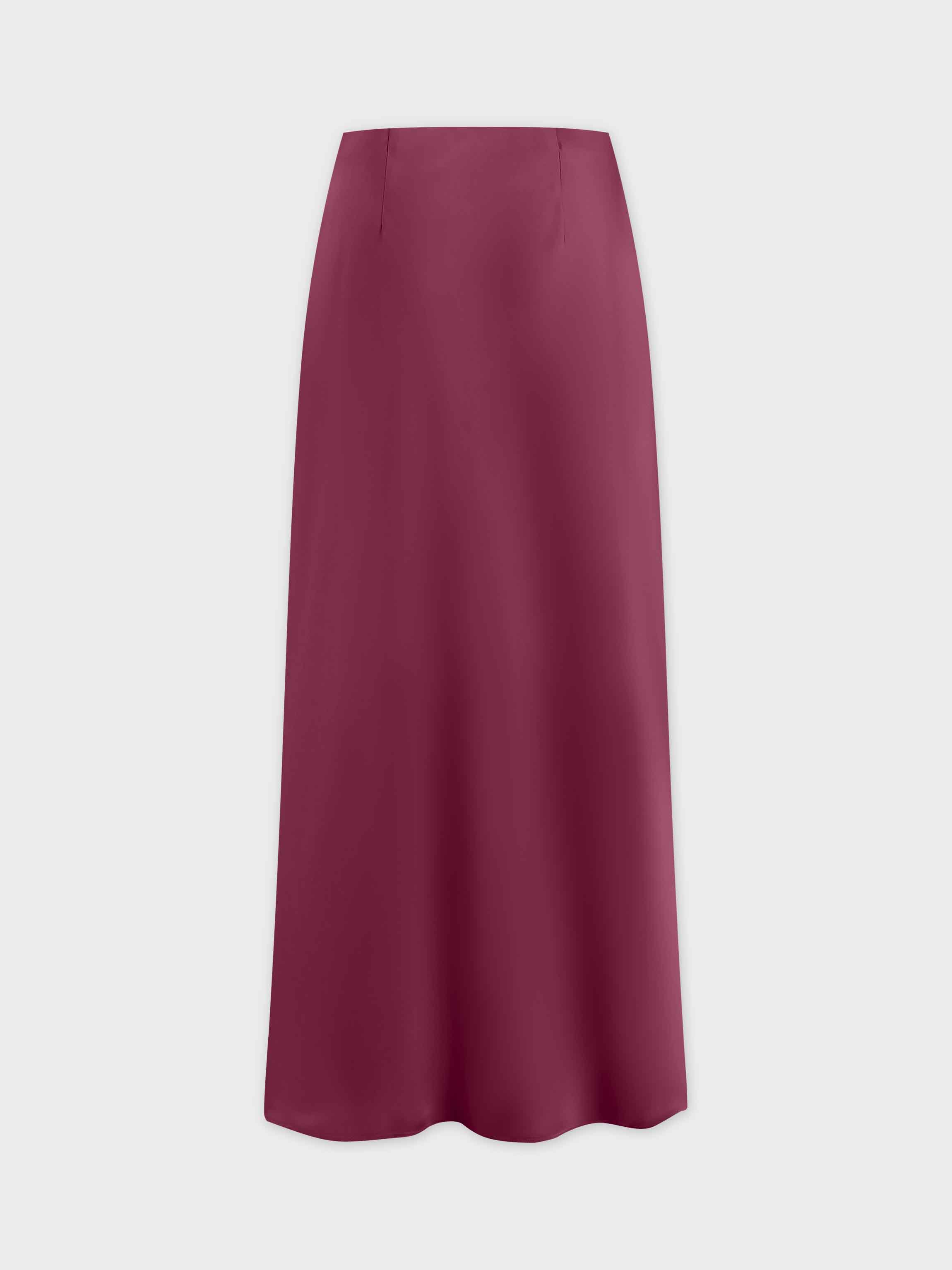 Solid Satin Slip Skirt-Burgundy