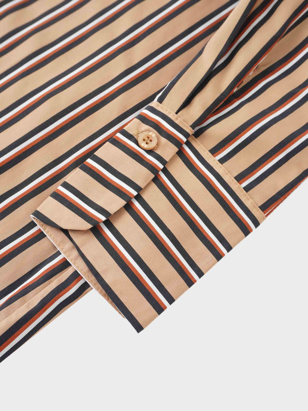 Striped Cotton Blouse-Tan Stripe