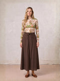 DRAWSTRING RUFFLE SKIRT-BROWN