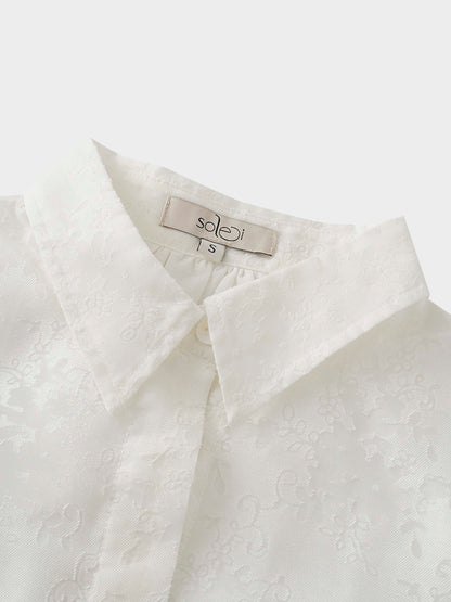 Puff Sleeve Lace Burnout-White