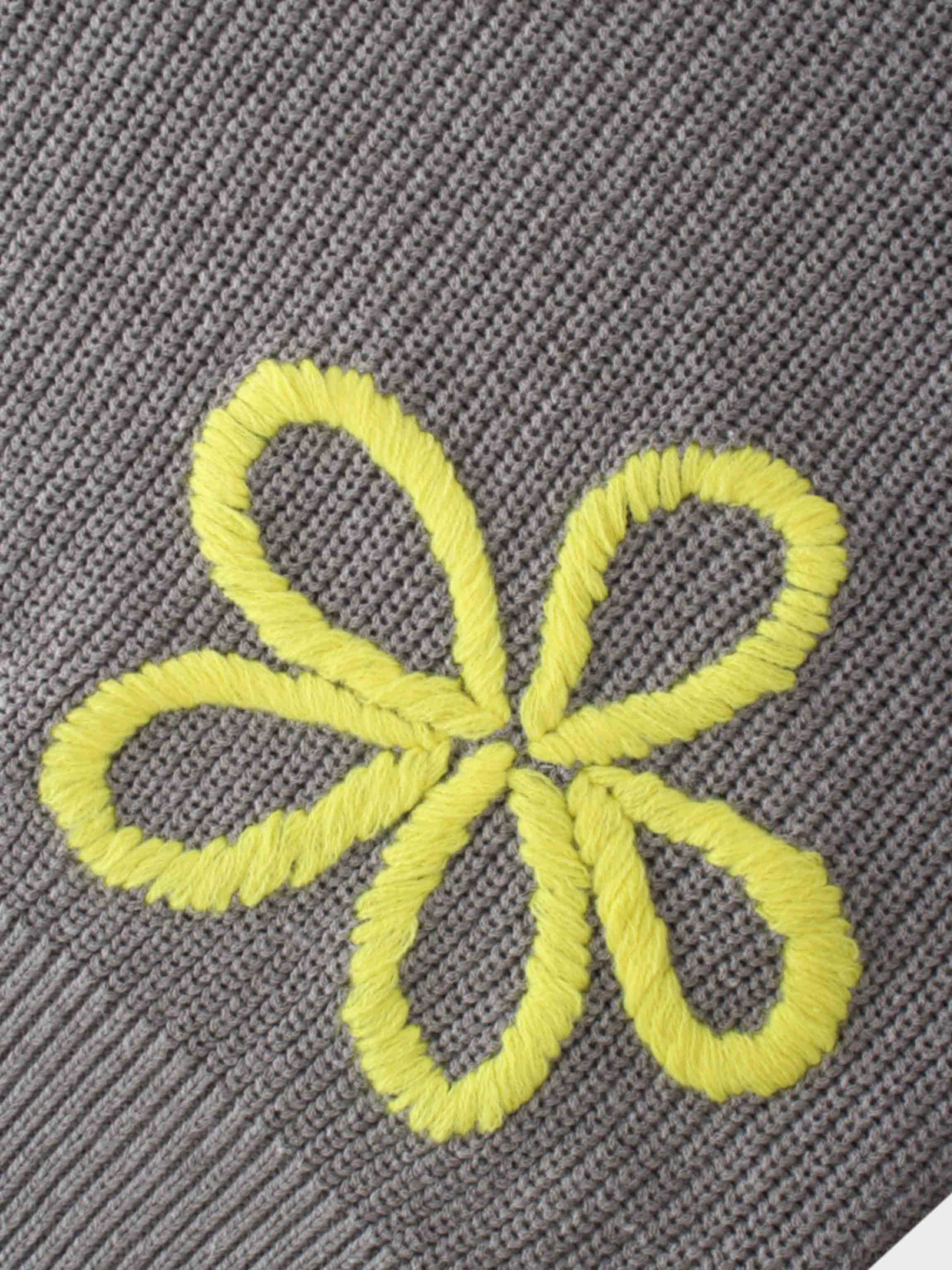 Flower Ribbon Sweater-Grey/Yellow