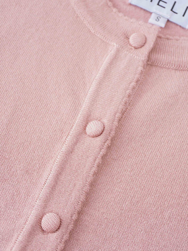 Trim Detail Crew Crop Cardigan-Pink