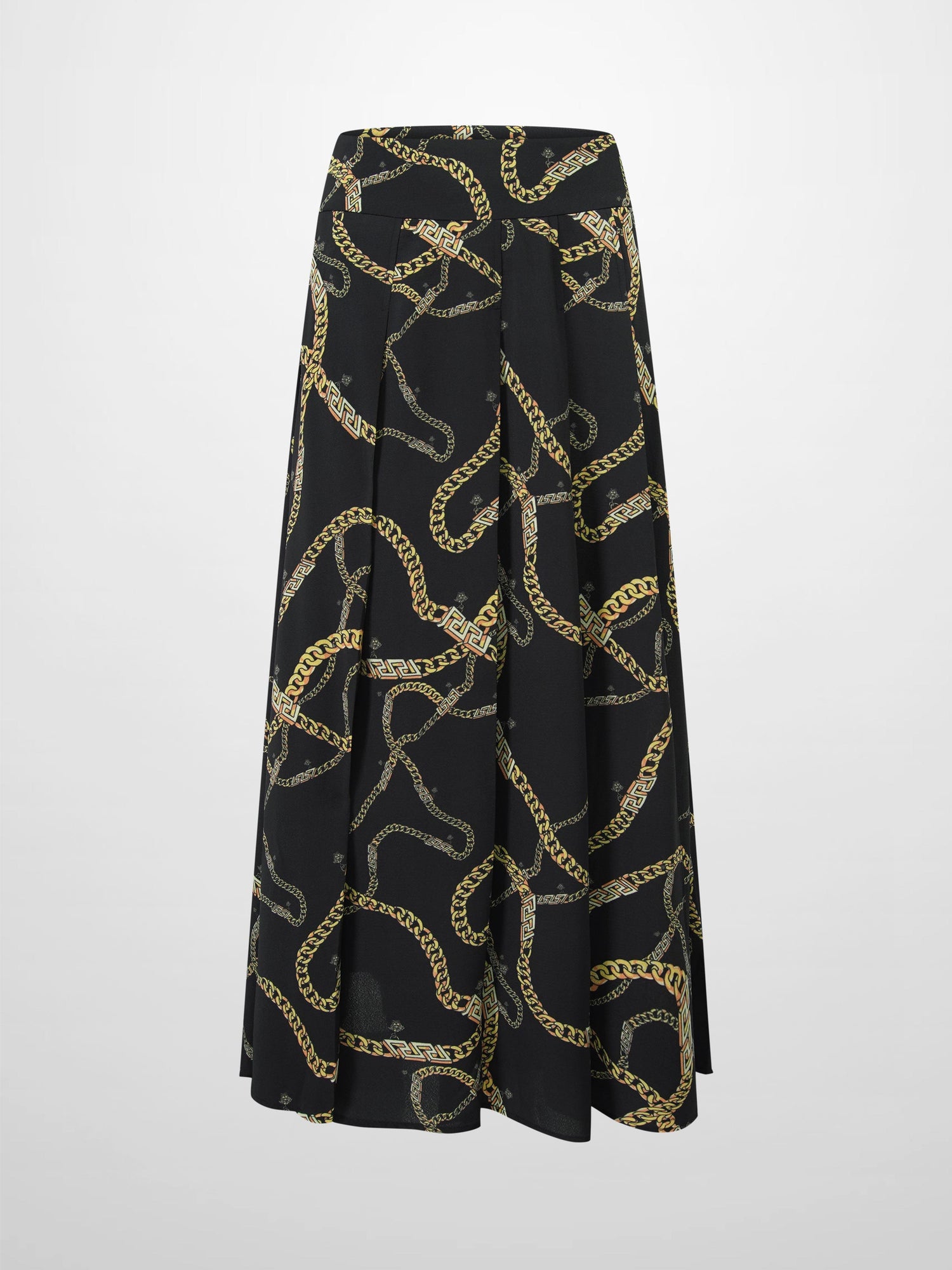 Print Yoke Pleated Skirt-Gold Chains