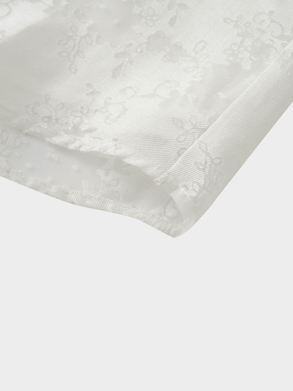 Puff Sleeve Lace Burnout-White