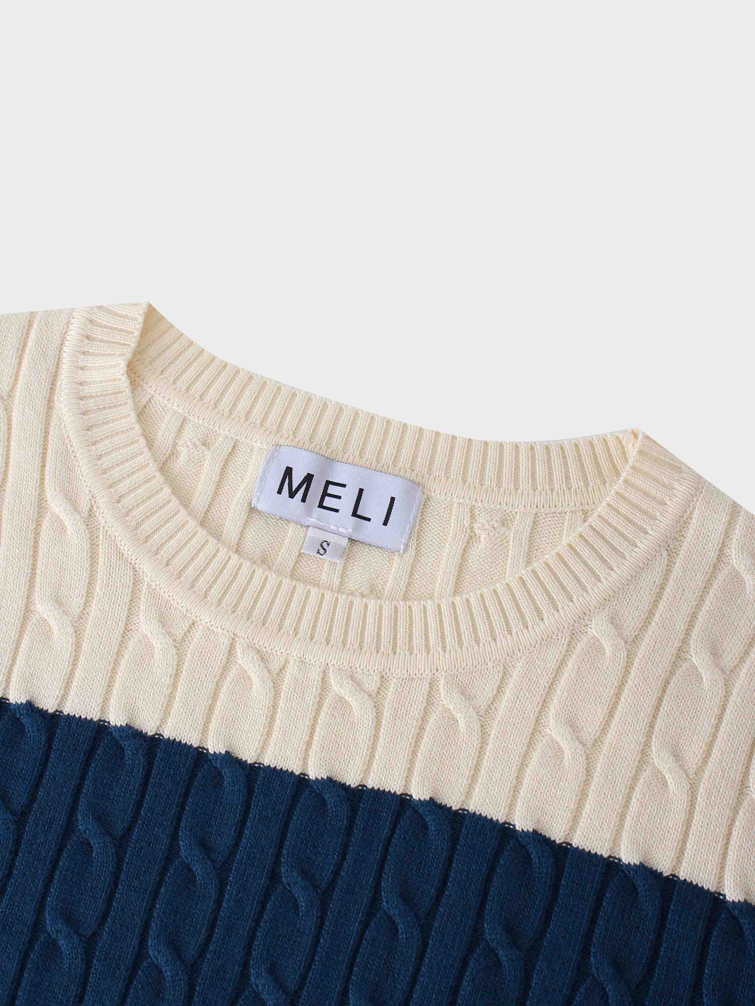 Striped Cable Sweater-Blue/Cream