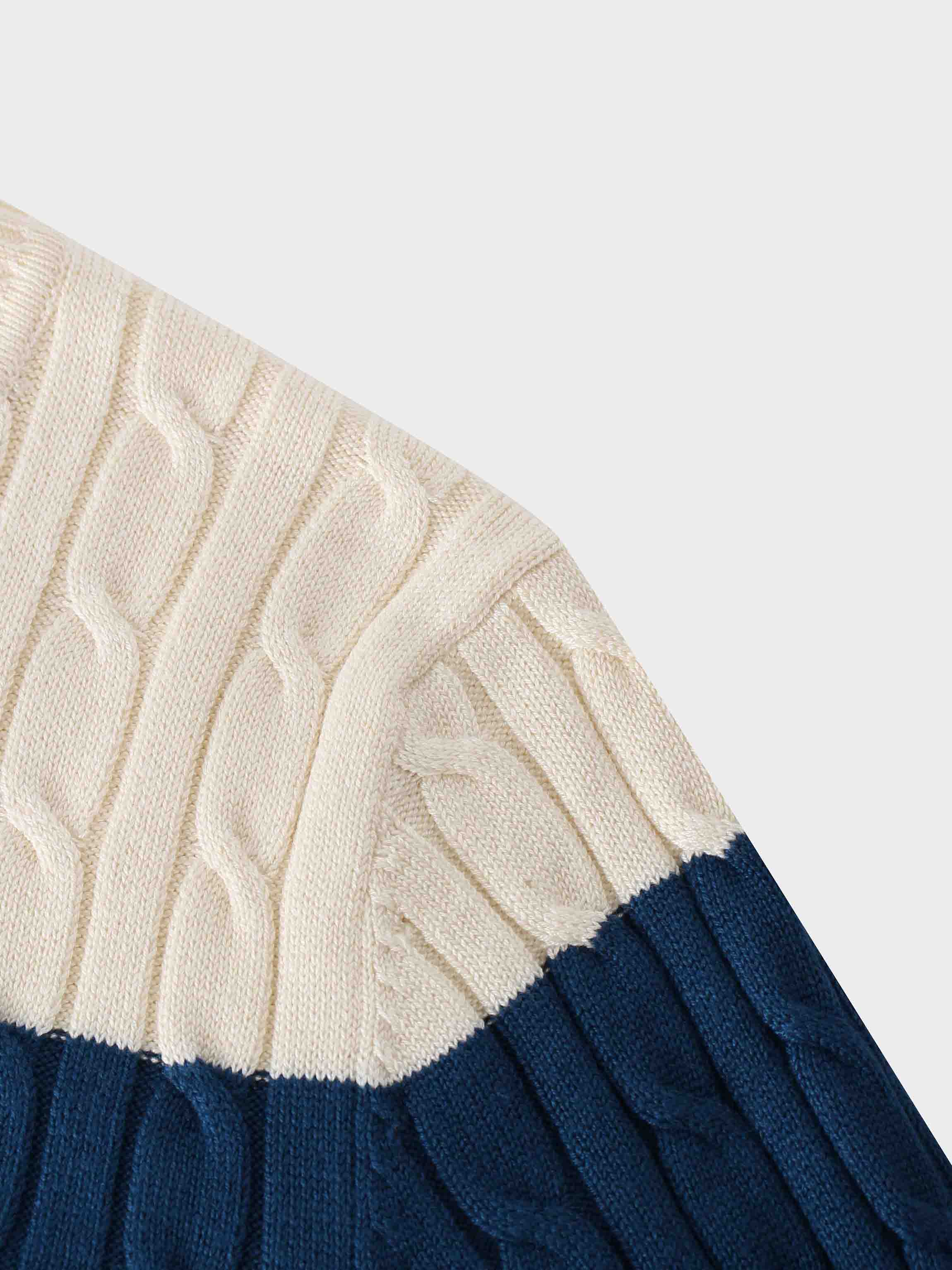 Striped Cable Sweater-Blue/Cream