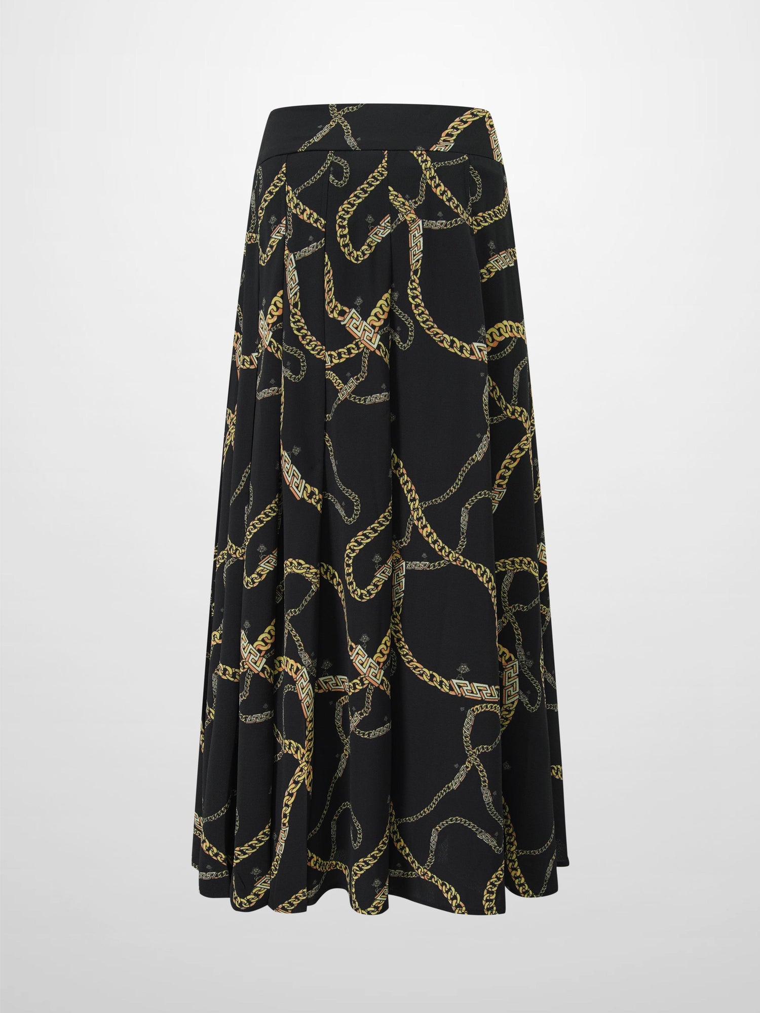 Print Yoke Pleated Skirt-Gold Chains