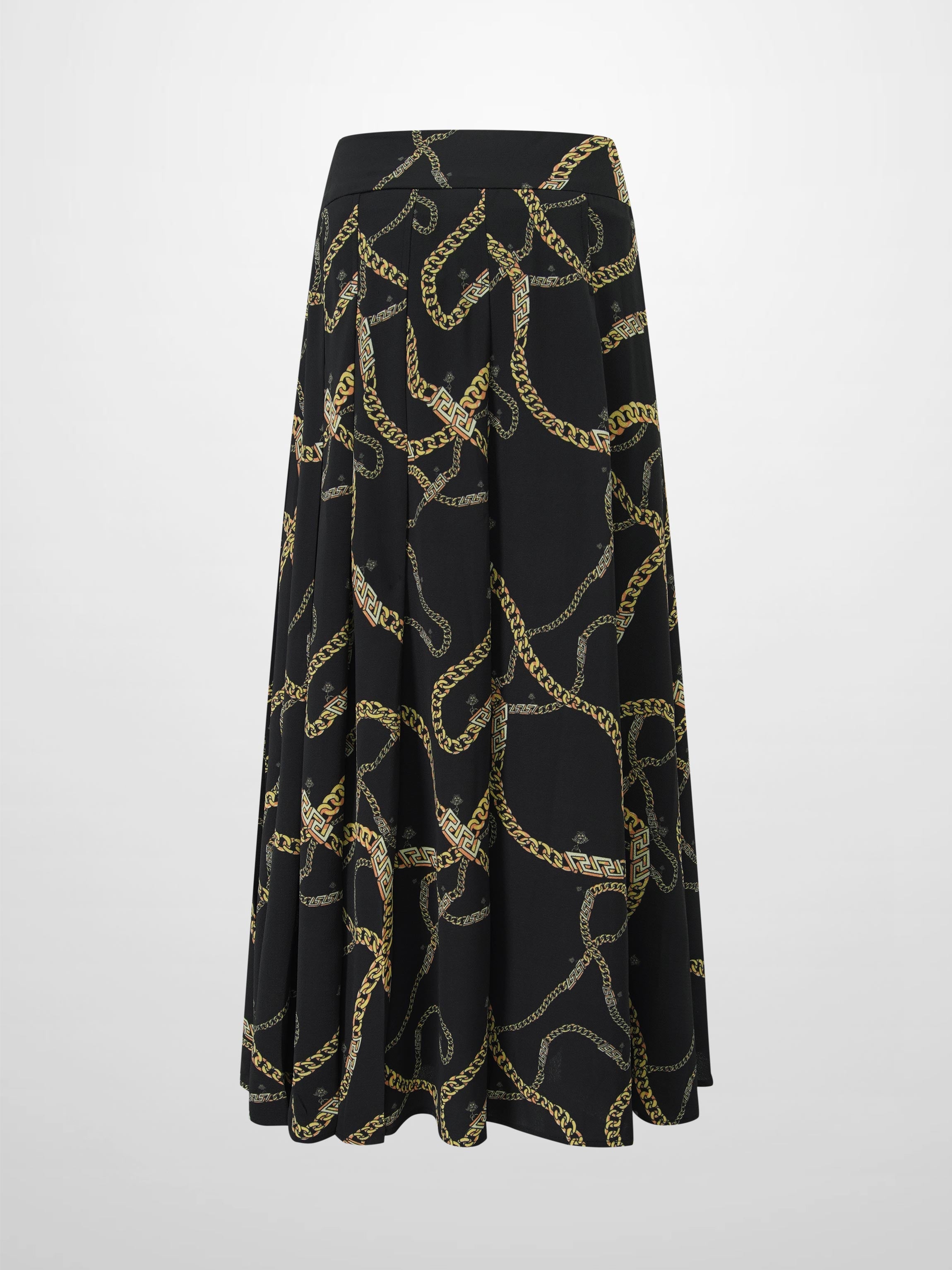 Print Yoke Pleated Skirt-Gold Chains