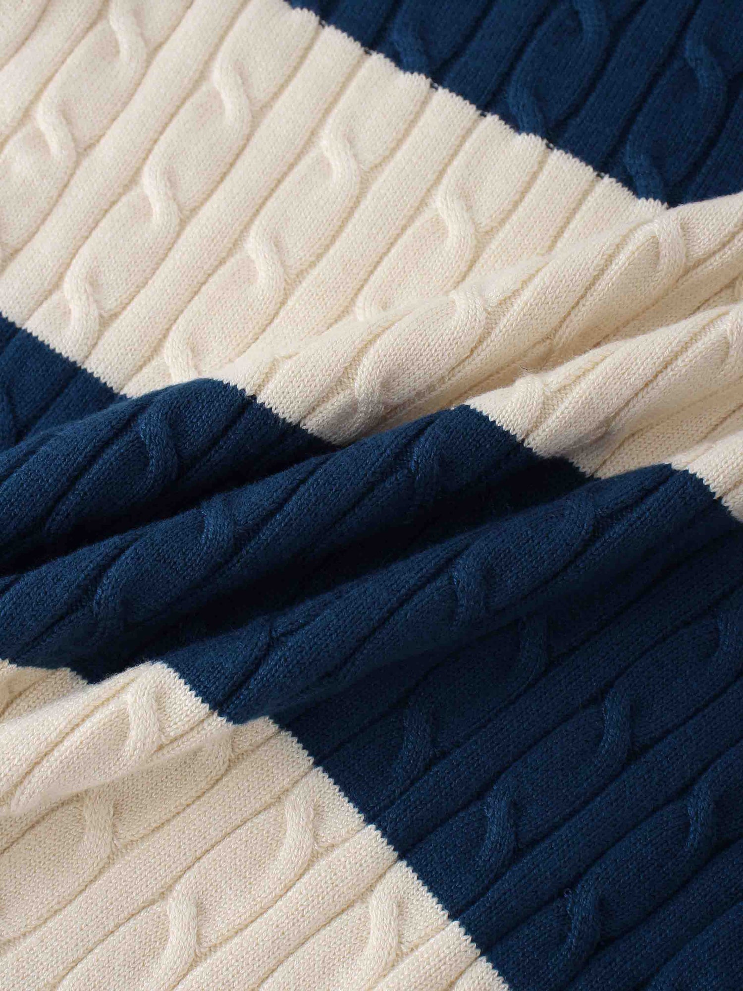 Striped Cable Sweater-Blue/Cream