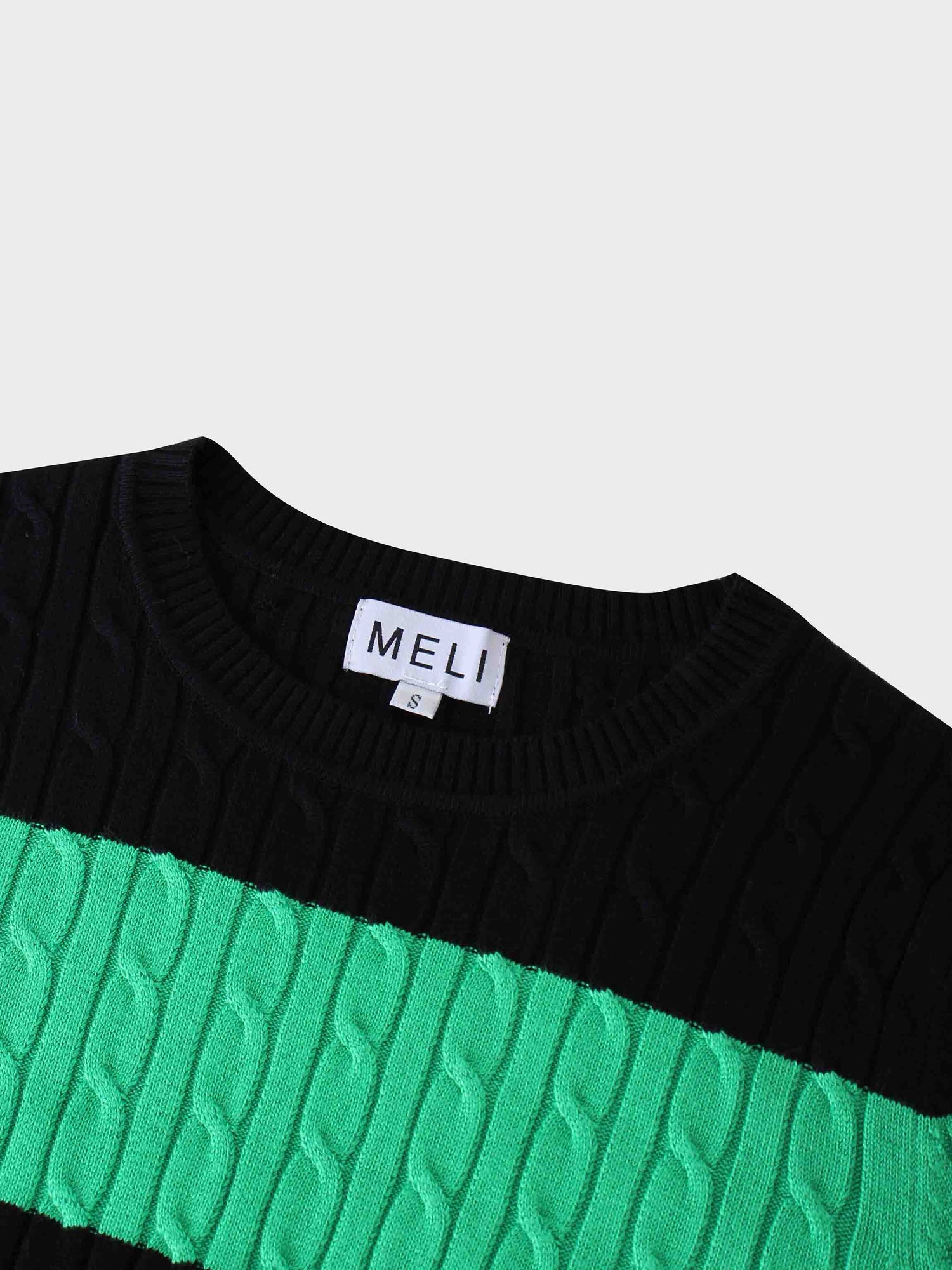 Striped Cable Sweater-Black/Kelly Green