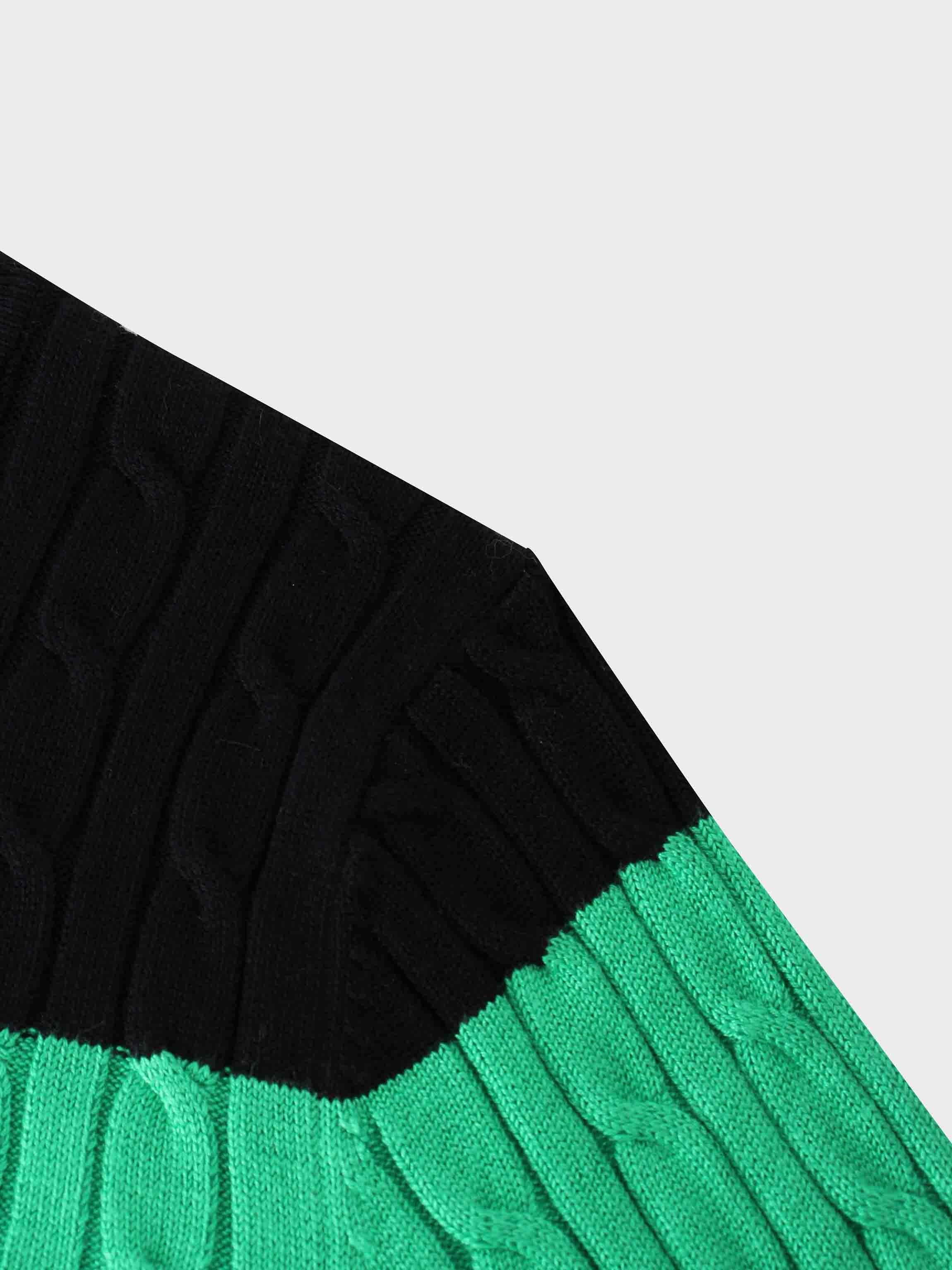 Striped Cable Sweater-Black/Kelly Green