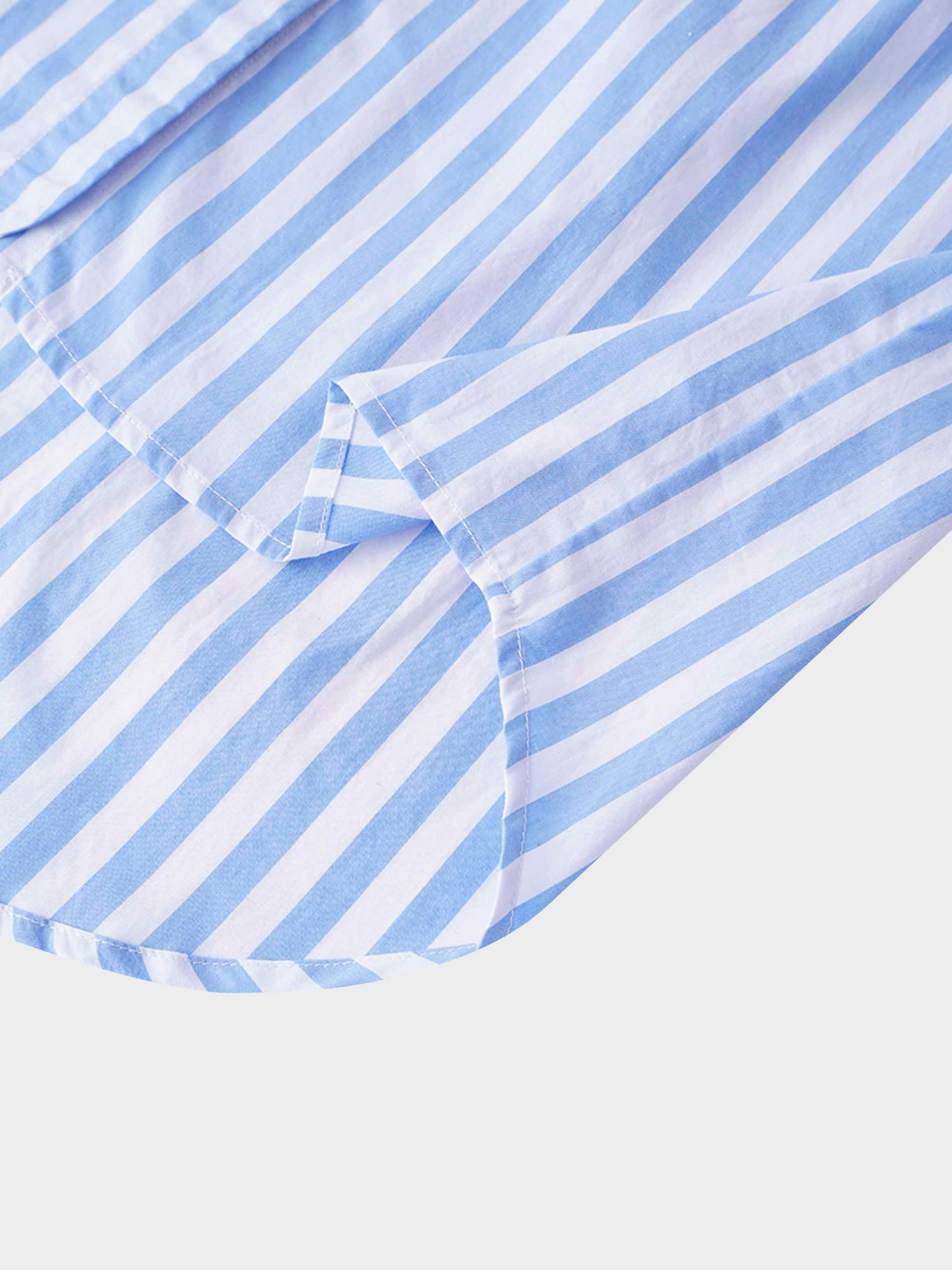 Striped Pocket Cotton Blouse-Light Blue