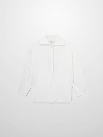 Wide Band Pointelle Sweater-White