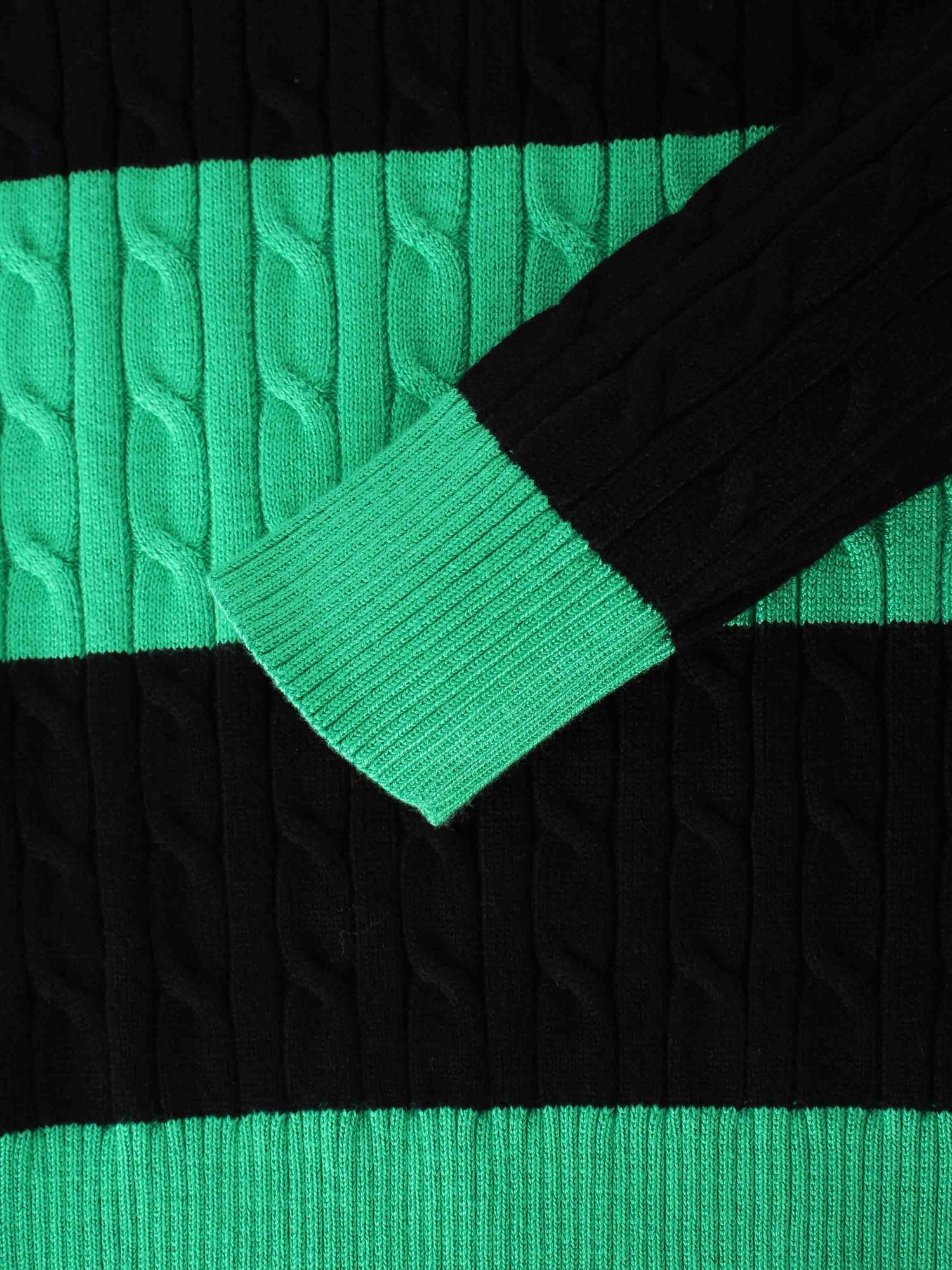 Striped Cable Sweater-Black/Kelly Green