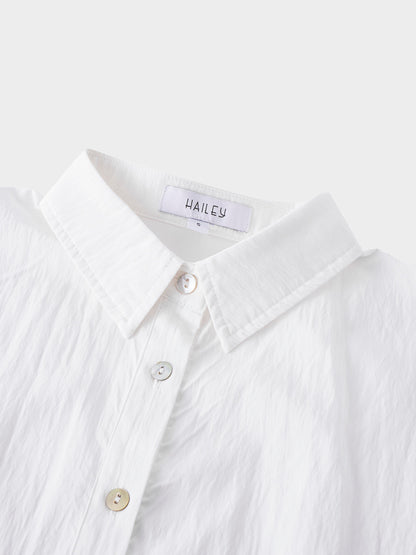 Boxy Dolman Sleeve Crinkle Blouse-White