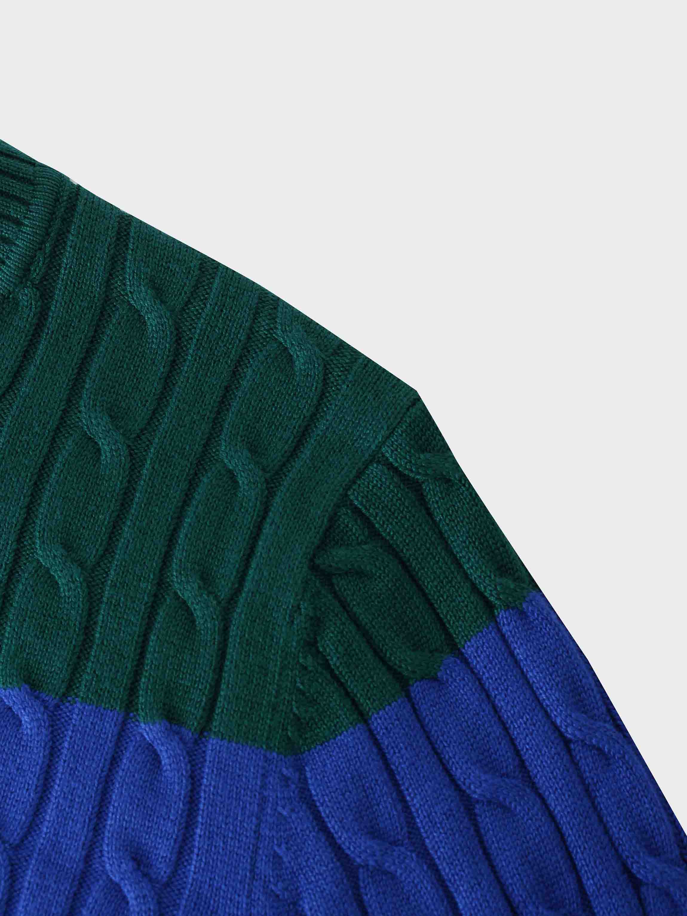 Striped Cable Sweater-Cobalt Blue/Hunter Green