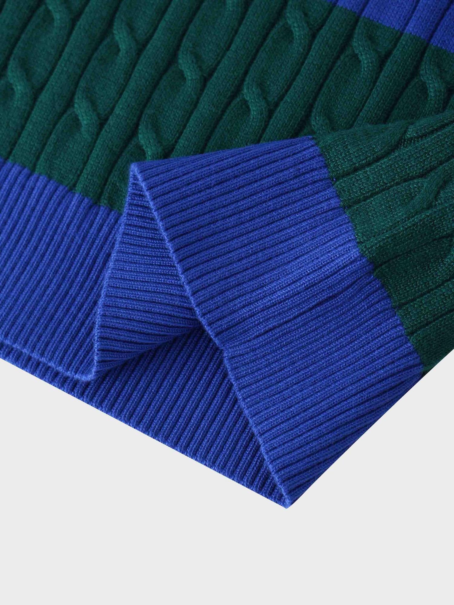 Striped Cable Sweater-Cobalt Blue/Hunter Green