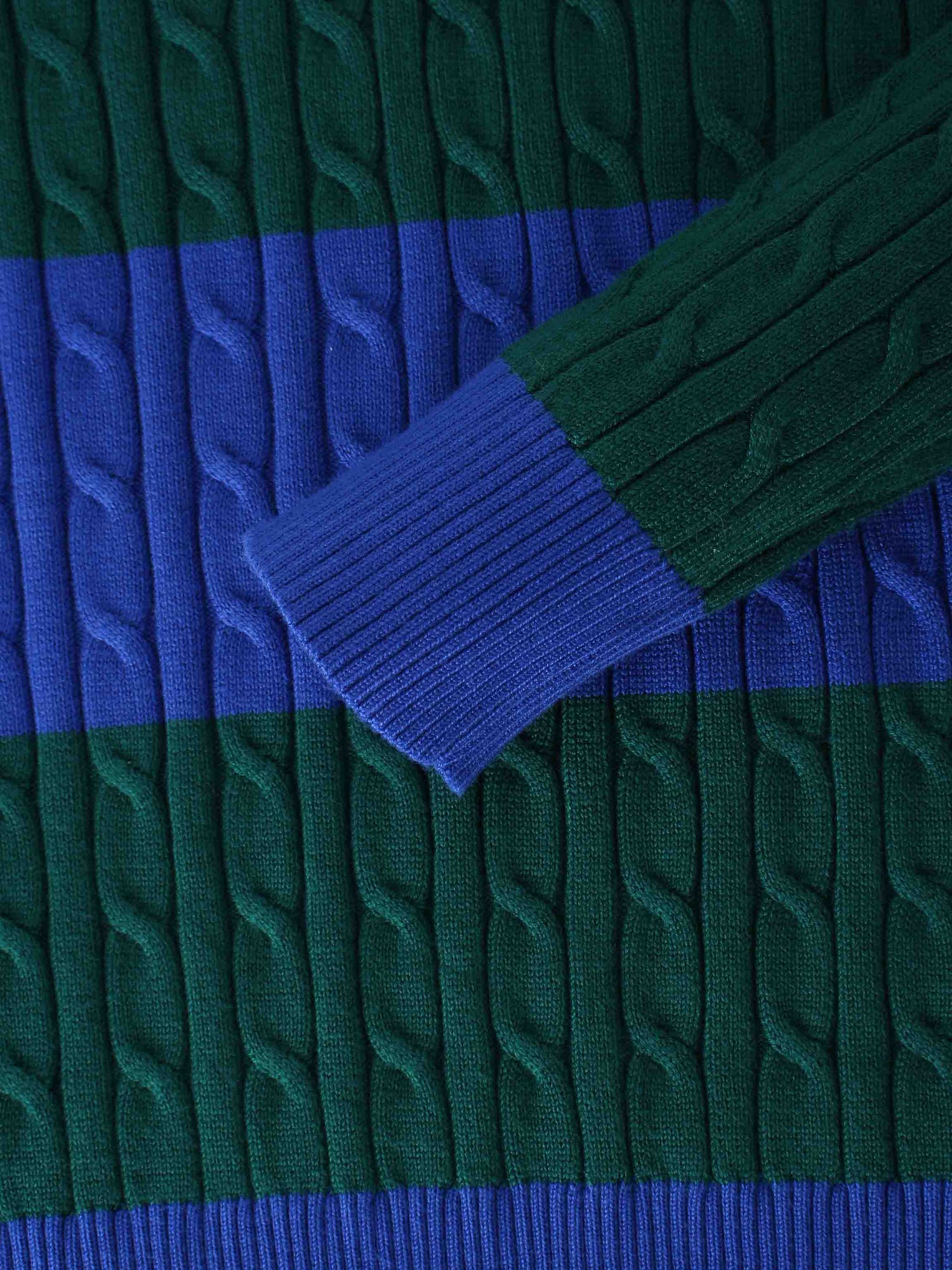 Striped Cable Sweater-Cobalt Blue/Hunter Green