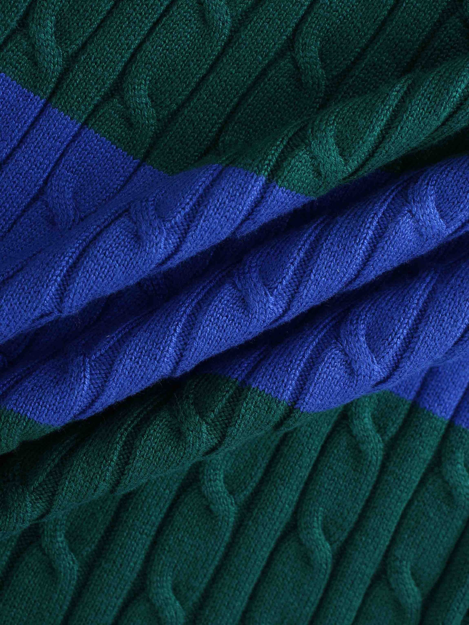 Striped Cable Sweater-Cobalt Blue/Hunter Green