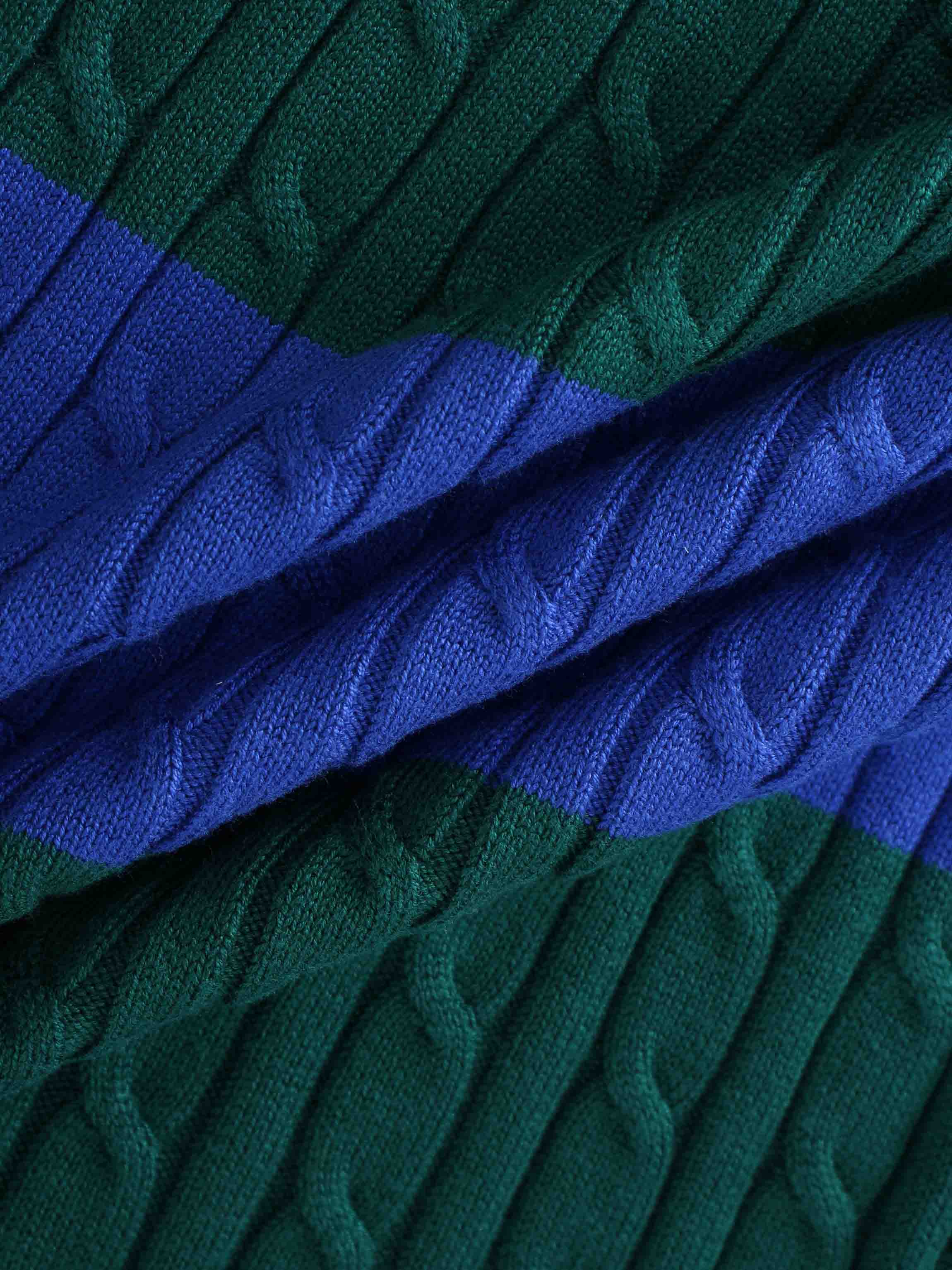 Striped Cable Sweater-Cobalt Blue/Hunter Green