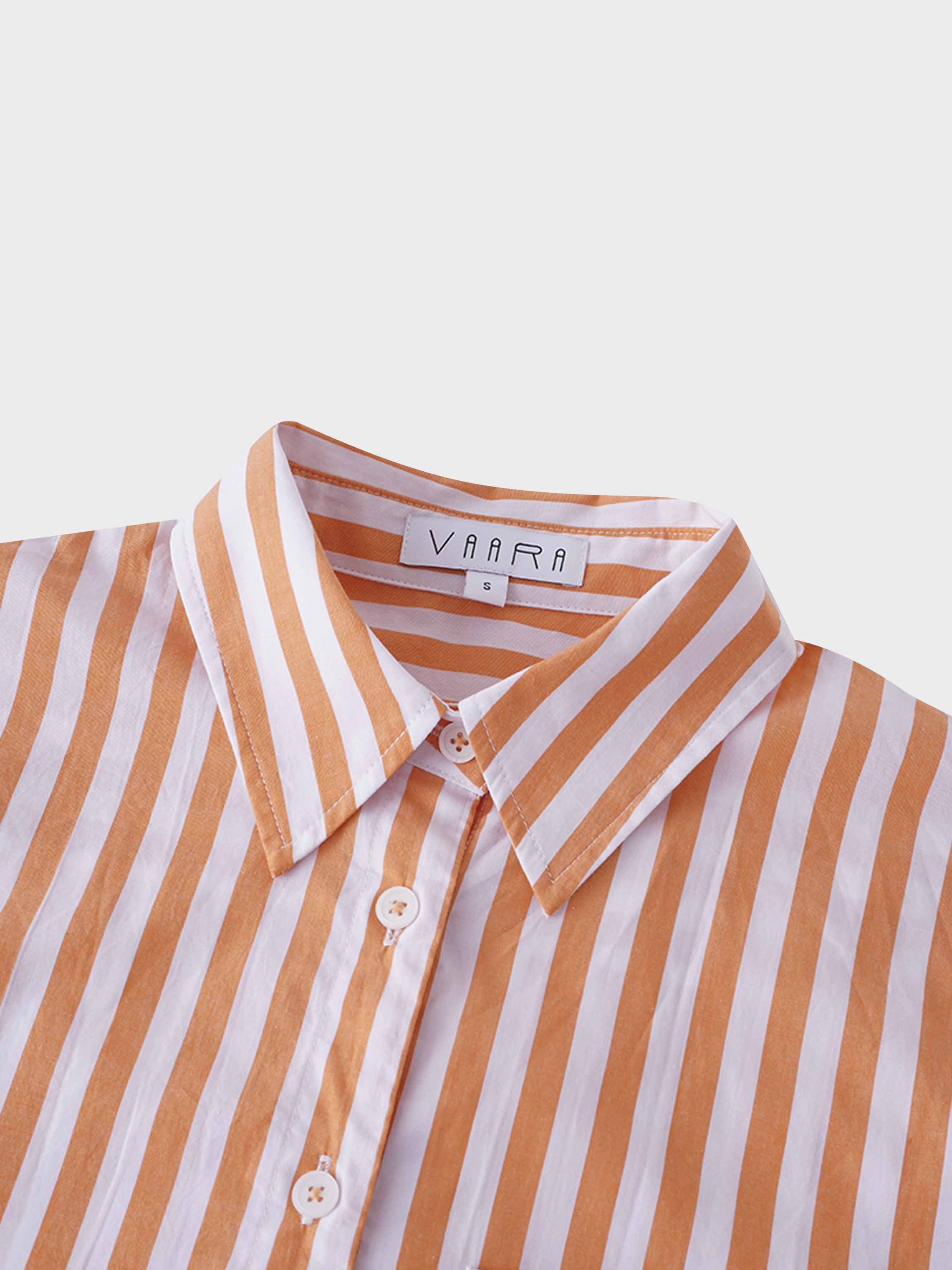 Striped Pocket Cotton Blouse-Orange