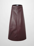 Textured Faux Leather Seam Skirt - Burgundy