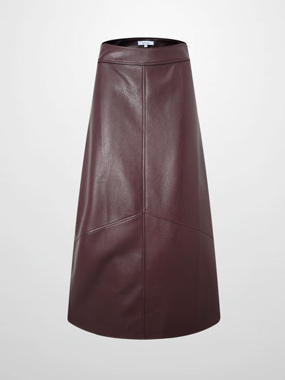 Textured Faux Leather Seam Skirt - Burgundy