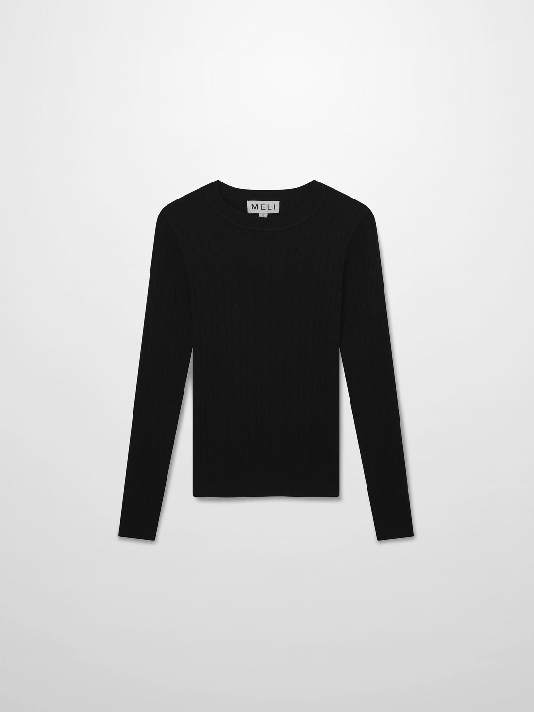 Crew Neck Cable Sweater-Black