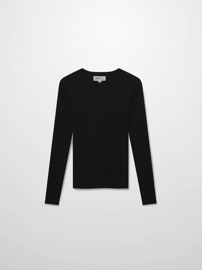 Crew Neck Cable Sweater-Black