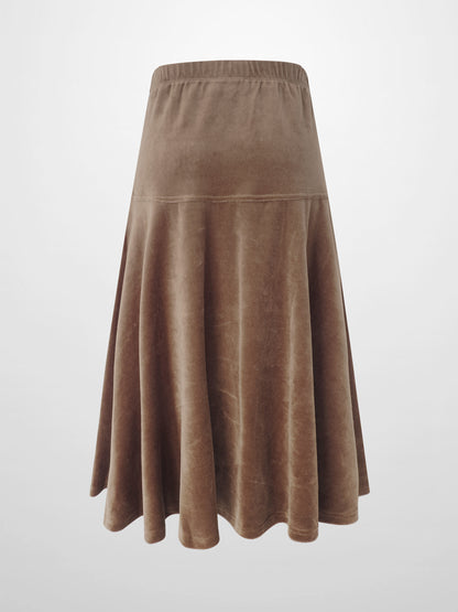 Velour Yoke Circle Skirt - Brown