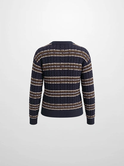 Cable Striped Sweater - Navy