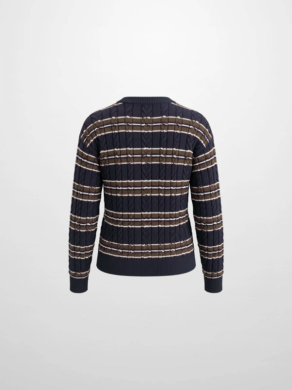 Cable Striped Sweater - Navy