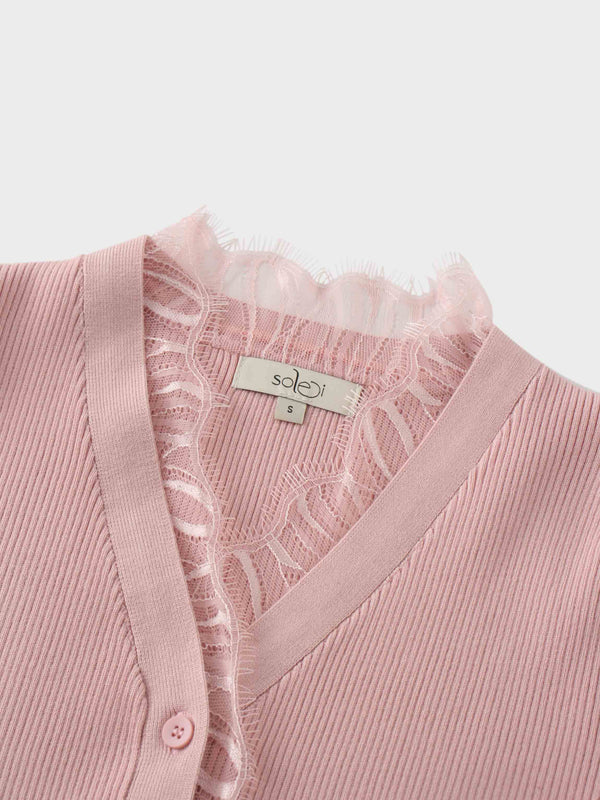 Lace Trimmed Sweater-Blush