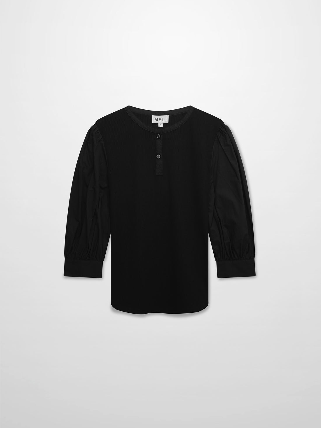 Puff Sleeve Ribbed T-Shirt-Black