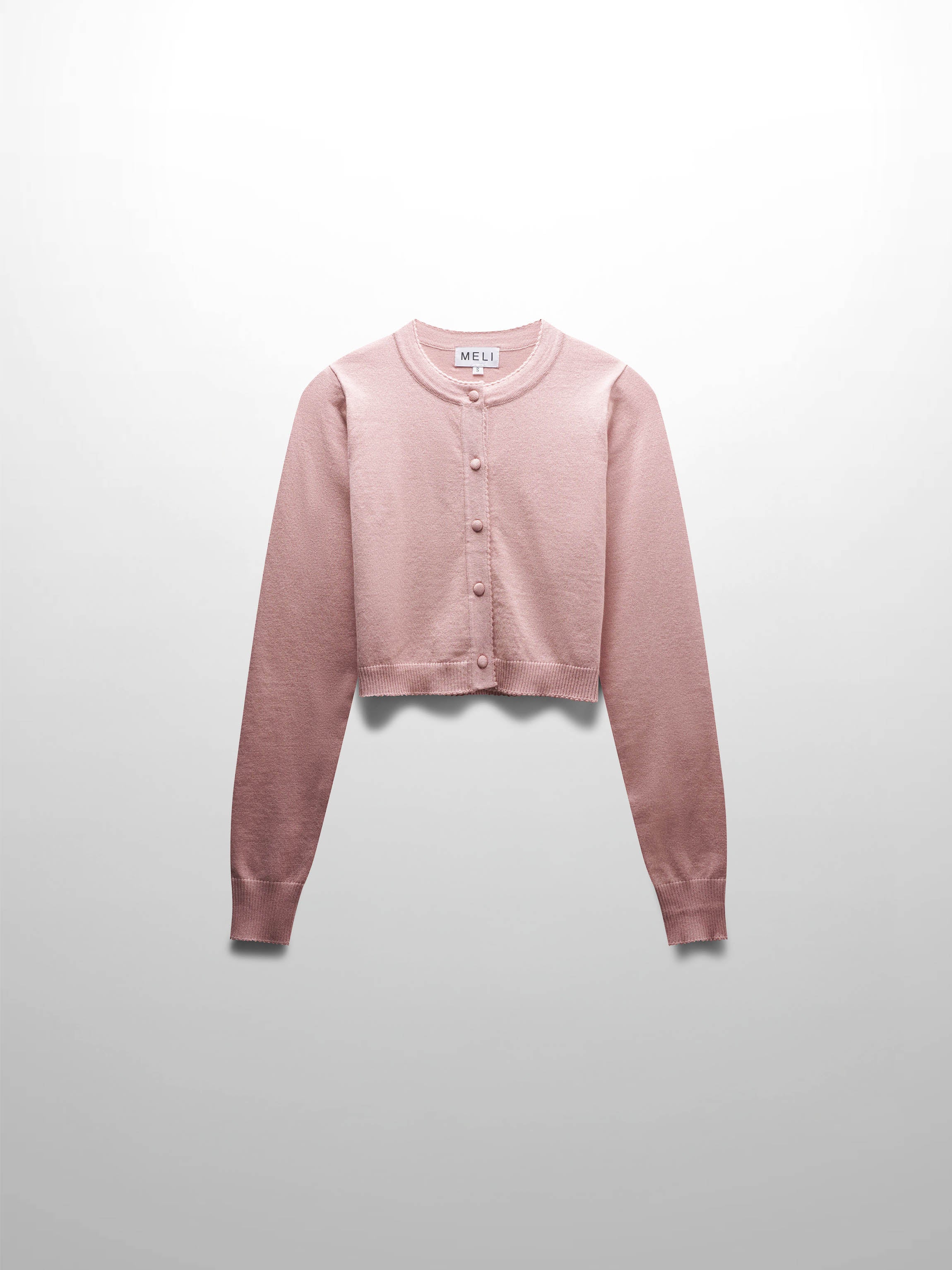 Trim Detail Crew Crop Cardigan-Pink