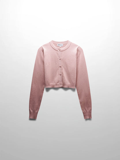 Trim Detail Crew Crop Cardigan-Pink