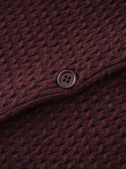 Textured Crew Cardigan-Heathered Burgundy