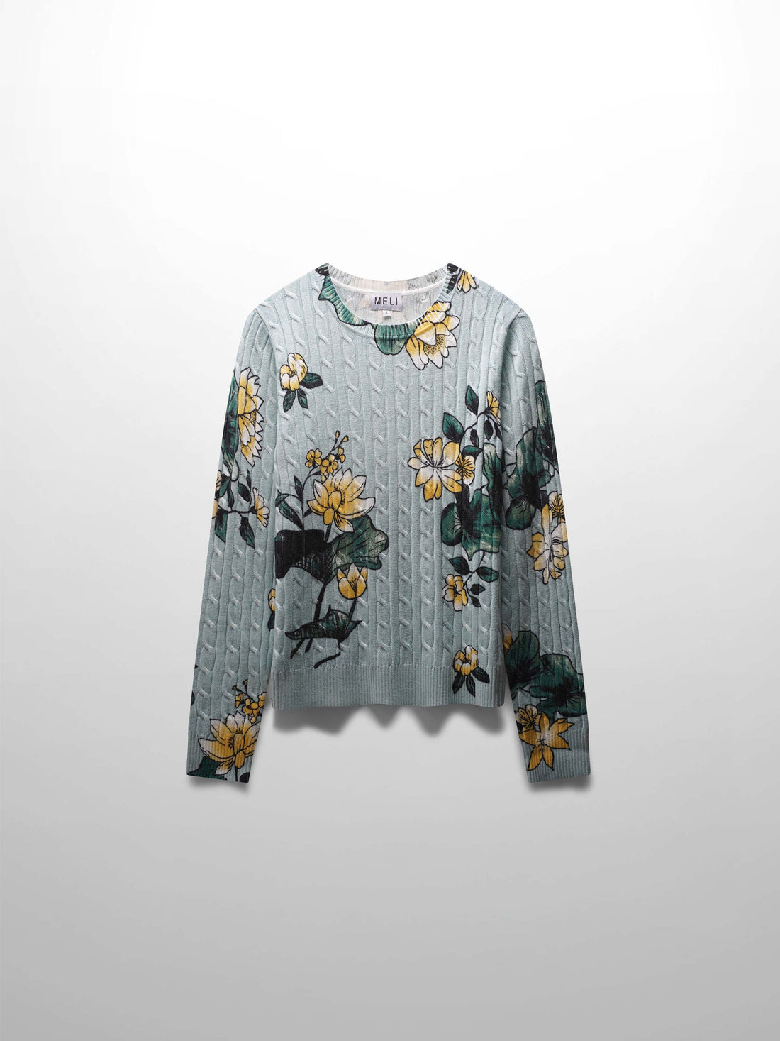 Printed Cable Knit Sweater-Mint Floral