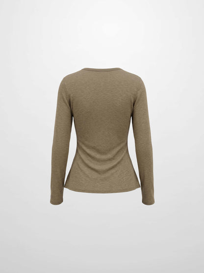 Bottom Crossover Knit Top - Tan
