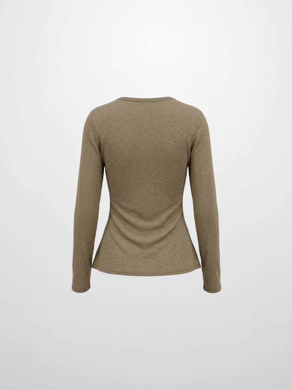 Bottom Crossover Knit Top - Tan