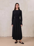 High Waist Drawstring Maternity Dress-Black