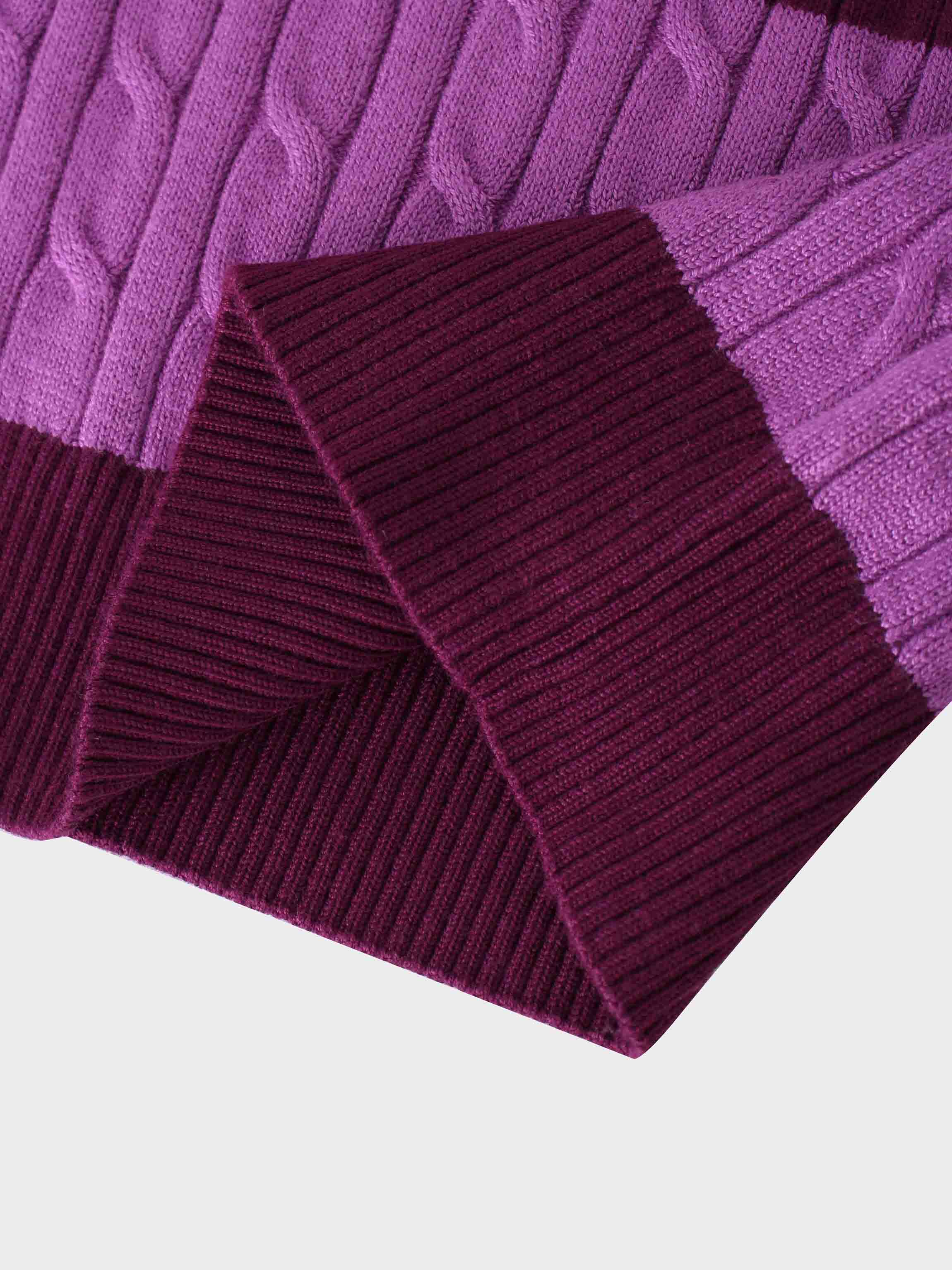 Striped Cable Sweater-Burgundy/Fuchsia