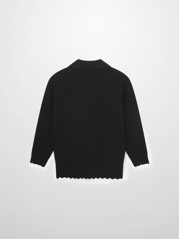 Wide Band Pointelle Sweater-Black