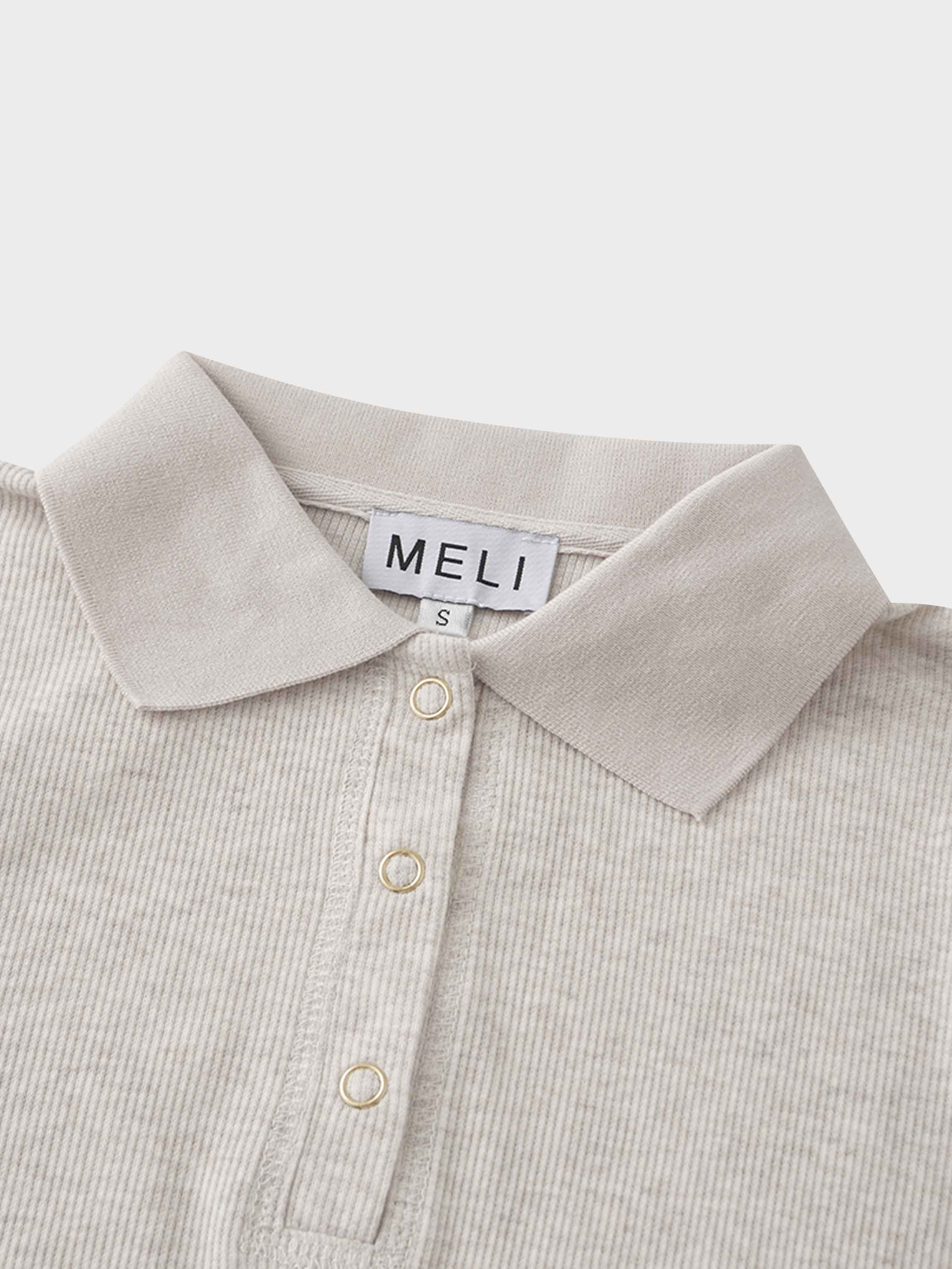 Ribbed Collar T-Shirt-Tan