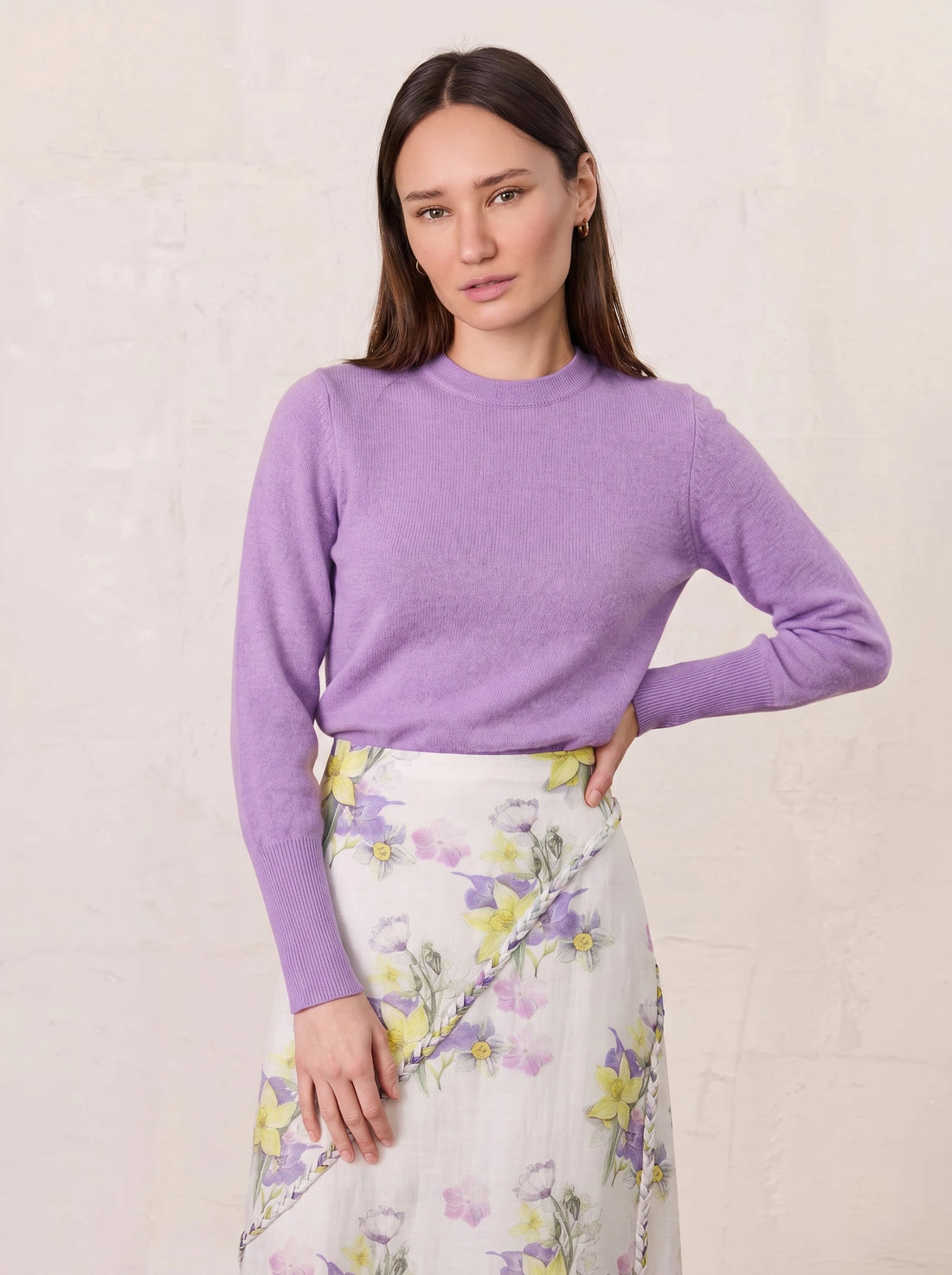 High Cuff Crew Sweater-Lavender