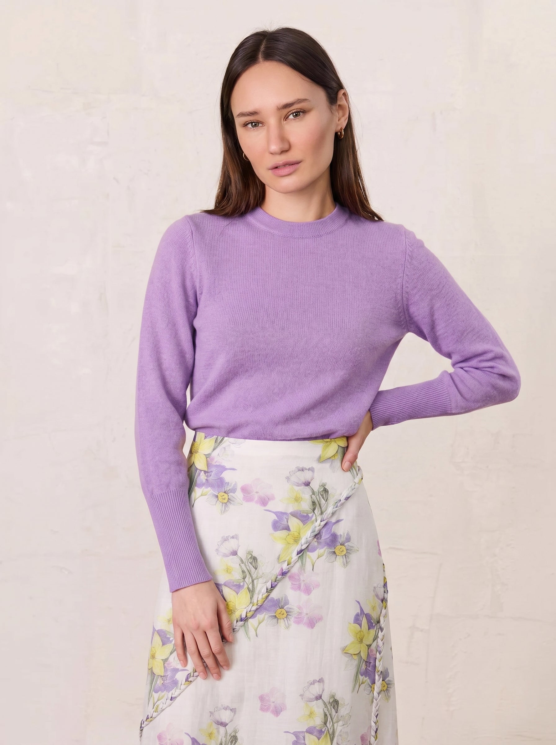 High Cuff Crew Sweater-Lavender