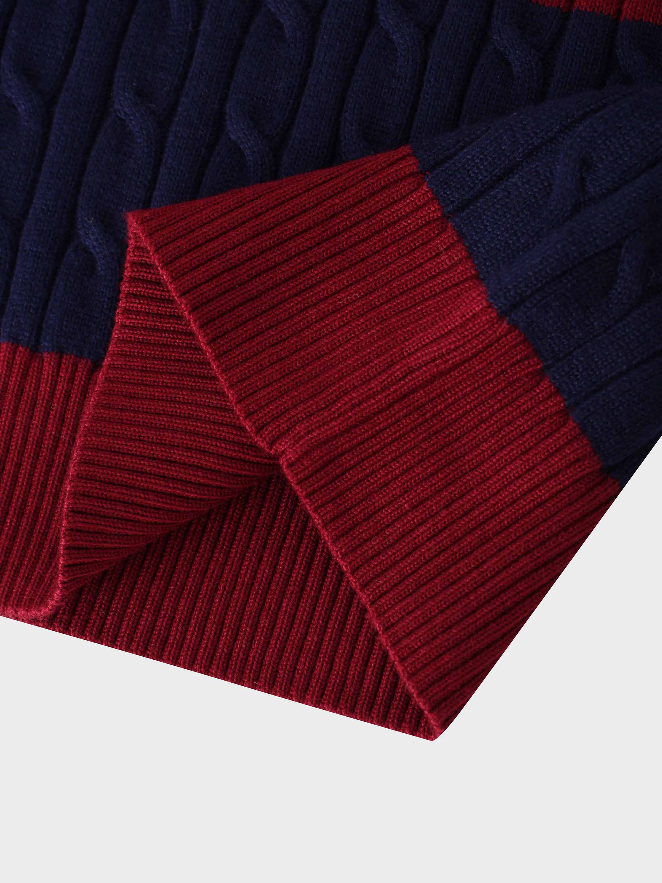 Striped Cable Sweater-Navy/Maroon