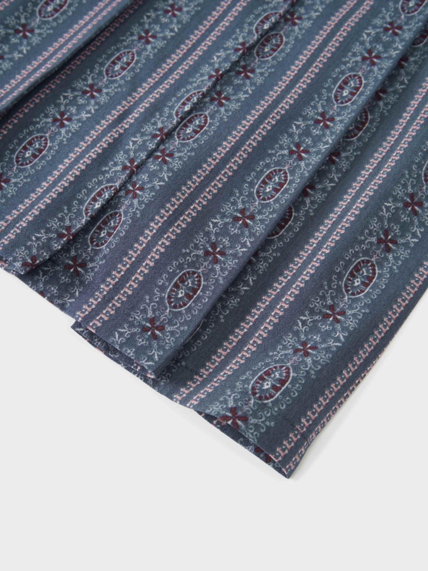 Pleat Bottom Flower Print Skirt-Blue Striped Medallion