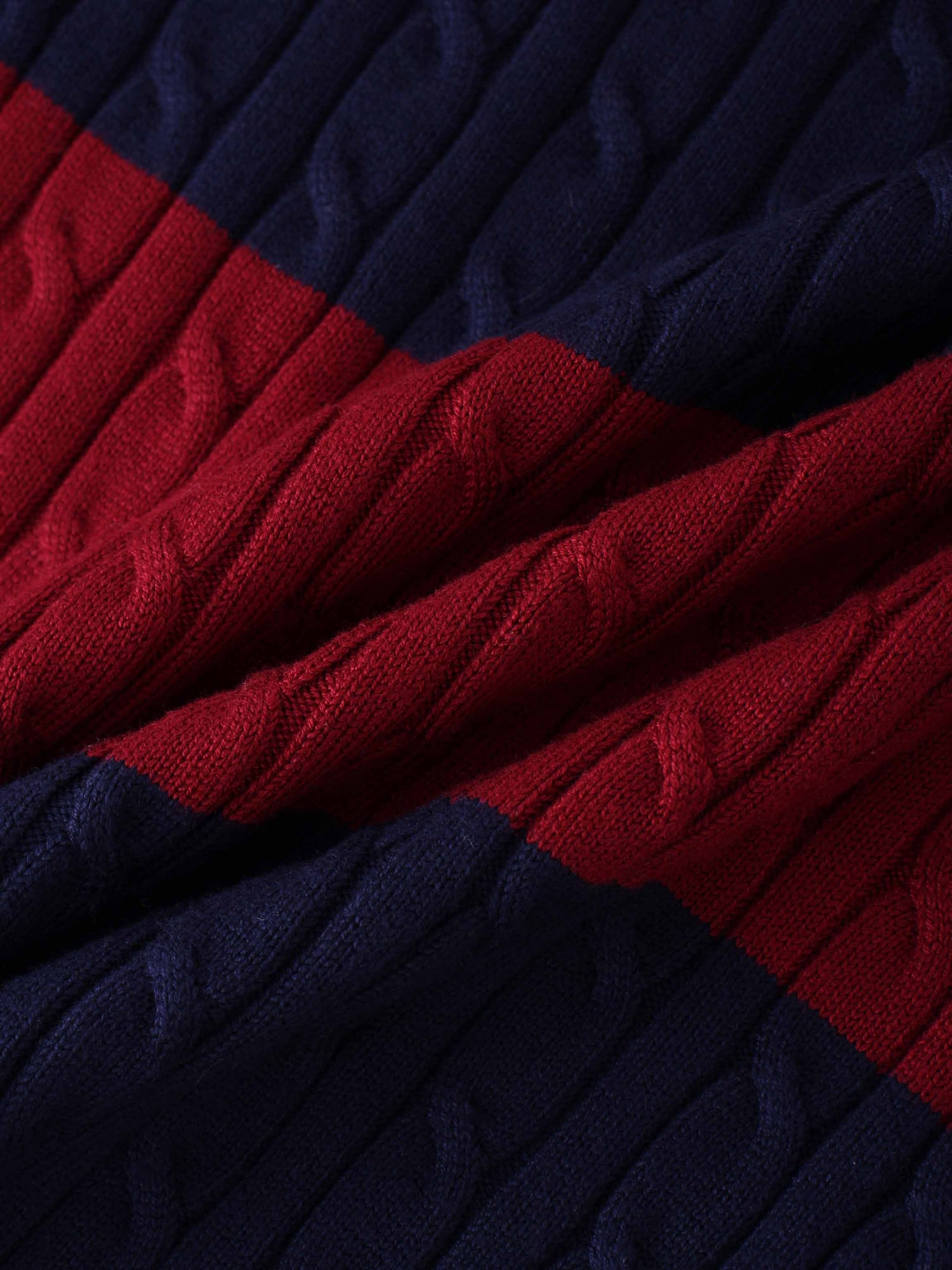 Striped Cable Sweater-Navy/Maroon